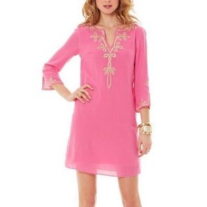 Lilly Pulitzer Copeland Pink Gold 3/4 Sleeve Tunic Dress M